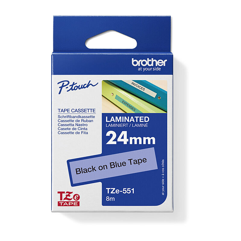 Brother TZe-551 Black on Blue, 24 mm × 8 m Laminated Label Tape