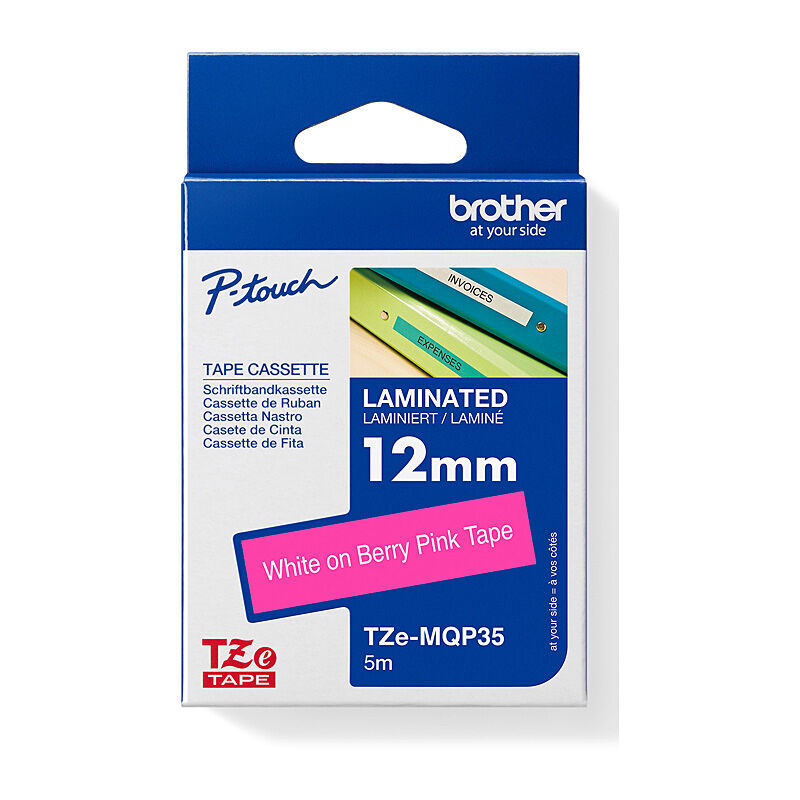 Brother TZe-MQP35 White on Pink, 12 mm × 5 m Decorative Laminated Label Tape