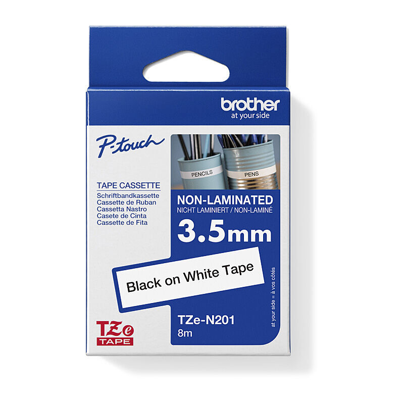 Brother TZe-N201 Black on White, 3.5 mm × 8 m Non-Laminated Label Tape