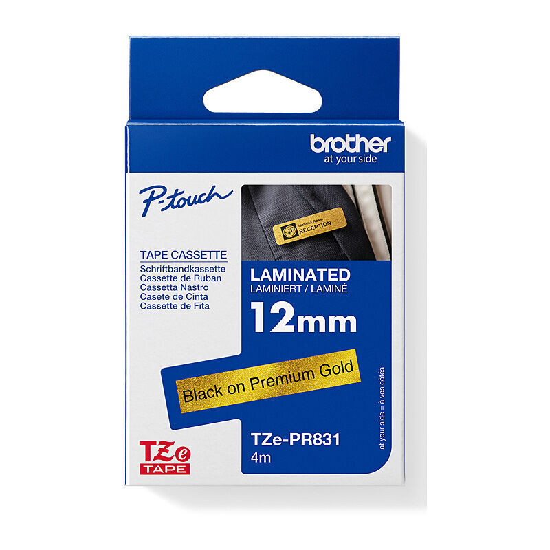 Brother TZe-PR831 Black on Gold Glitter, 12 mm × 4 m Premium Laminated Label Tape