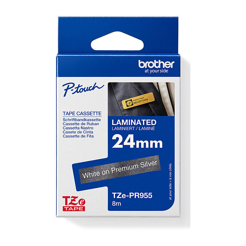 Brother TZe-PR955 White on Silver Glitter, 24 mm × 4 m Premium Laminated Label Tape