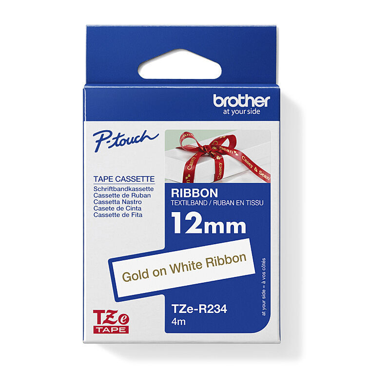 Brother TZe-R234 Gold on White, 12 mm × 4 m Non-Adhesive Ribbon
