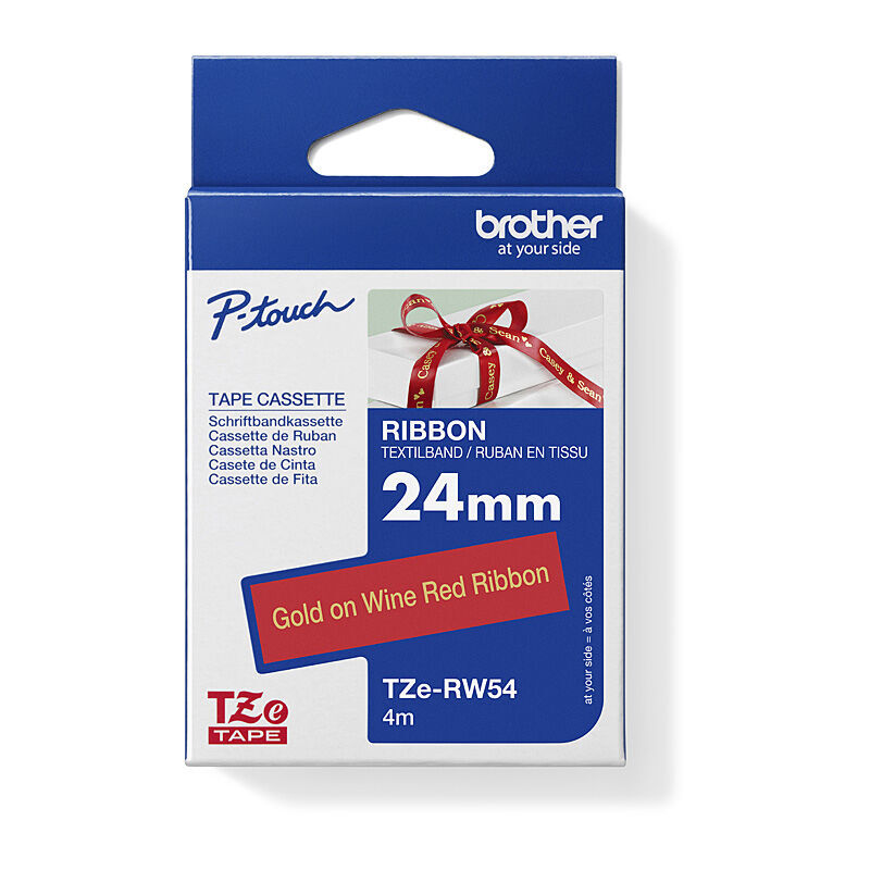 Brother TZe-RW54 Gold on Red, 24 mm × 4 m Non-Adhesive Ribbon