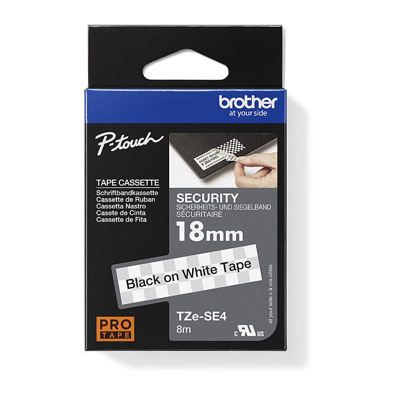 Brother TZe-SE4 Black on White, 18 mm × 8 m Tamper-Evident Security Label Tape