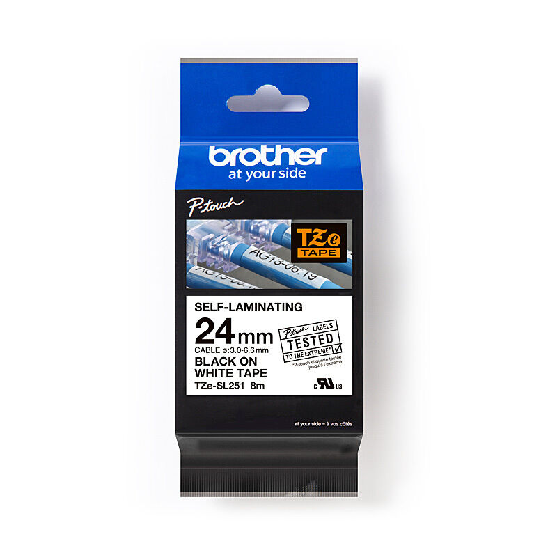 Brother TZe-SL251 Black on White, 24 mm × 8 m Self-Laminating Label Tape