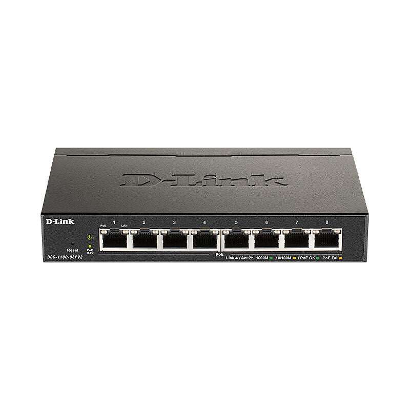 D-Link DGS-1100-08PV2 8-Port Gigabit Smart Managed PoE+ Switch, 64 W