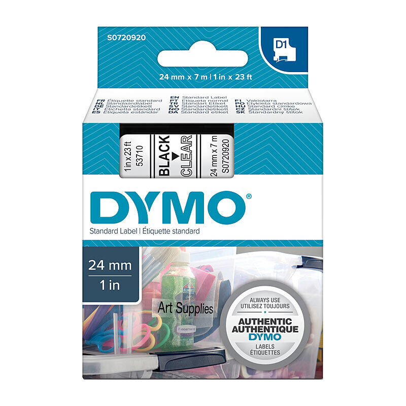 DYMO D1 S0720920 Label Tape, 24 mm × 7 m, Black on Clear