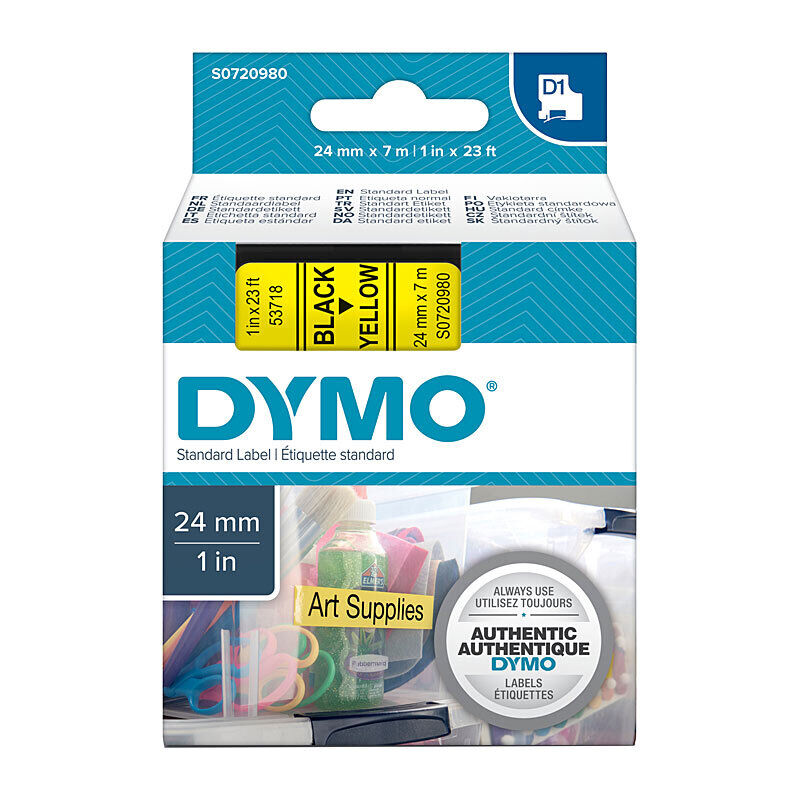DYMO D1 S0720980 Label Tape, 24 mm × 7 m, Black on Yellow