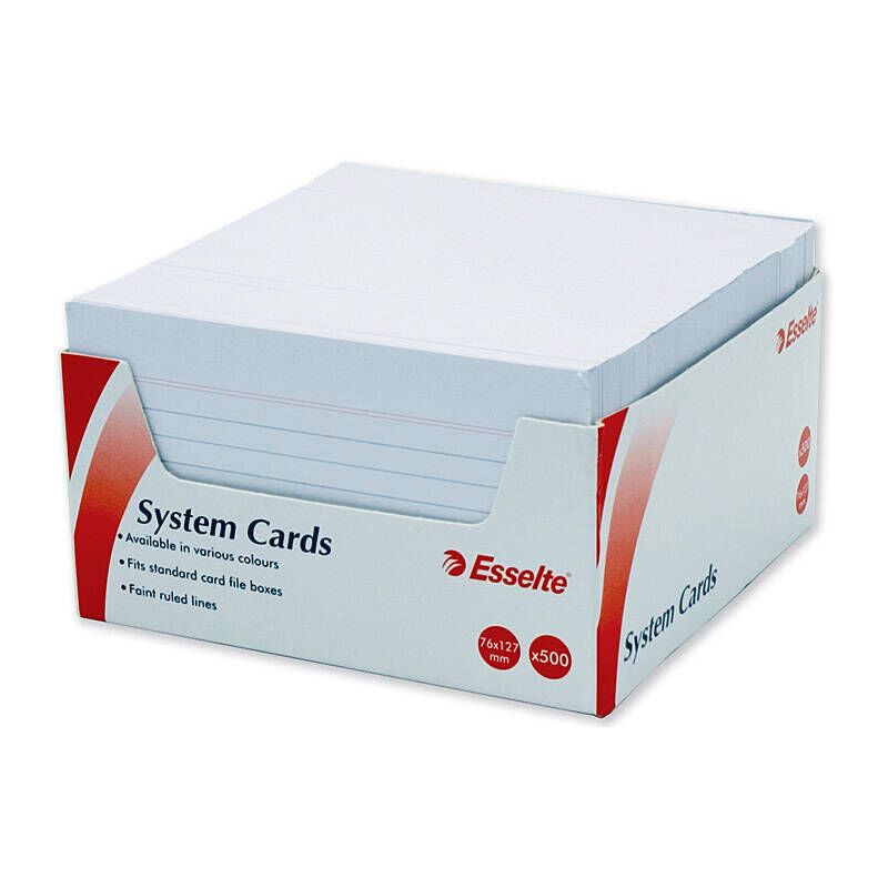 Esselte White Ruled System Cards, 127 × 76 mm, Pack of 500