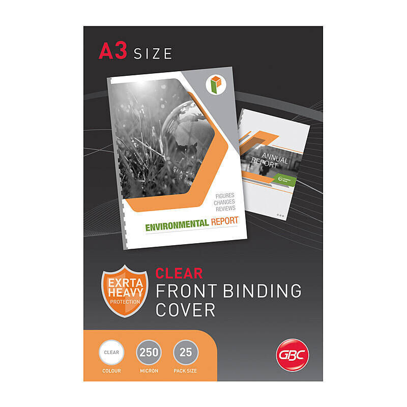 GBC Clear PVC Binding Covers, A3, 250 Micron, Pack of 25