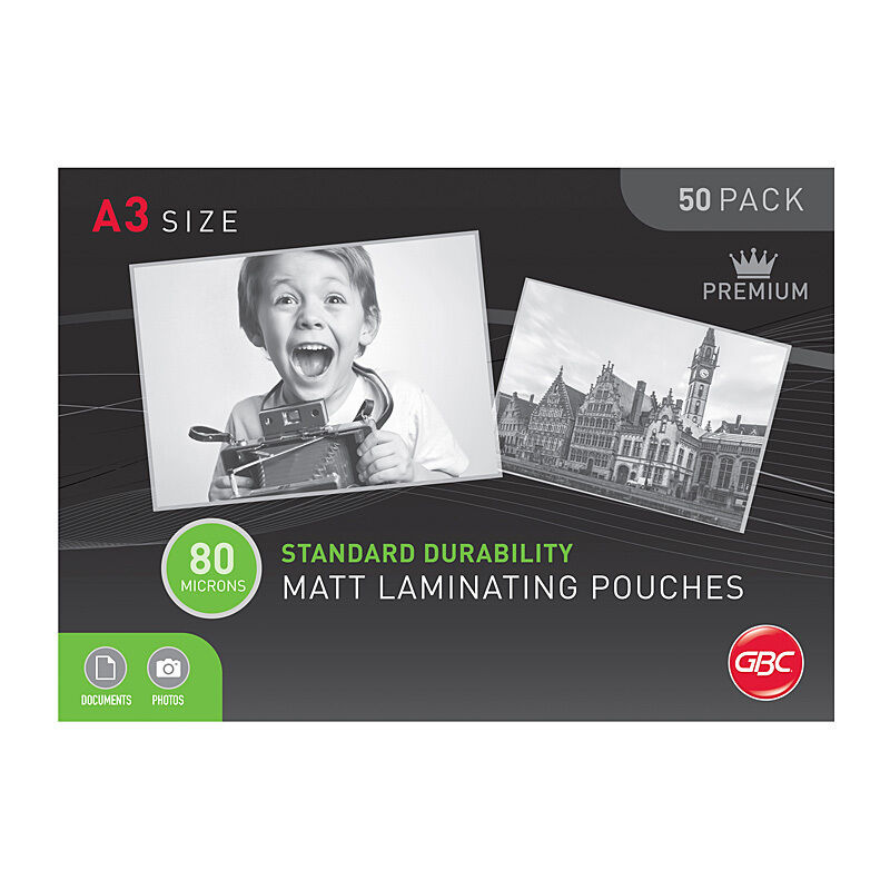 GBC Matt Laminating Pouches, A3, 80 Micron, Pack of 50
