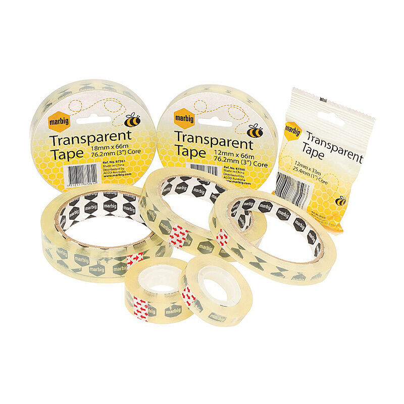 Marbig Clear Office Tape, 24 mm × 66 m, 76.2 mm Core