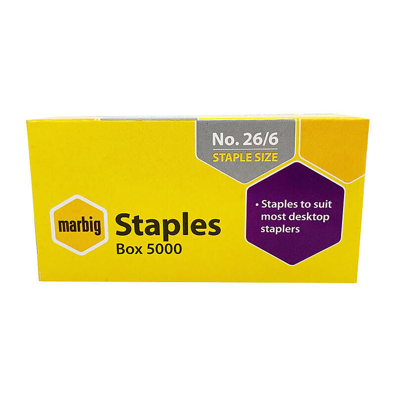 Marbig 26/6 Staples, Box of 5,000