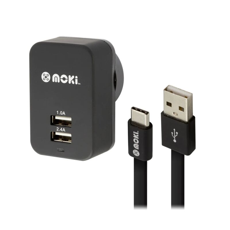 Moki ACC-MTCWALL Dual USB-A Wall Charger and USB-A to USB-C Cable Pack