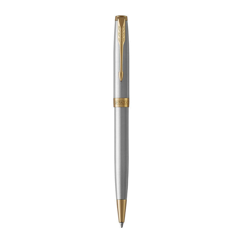 Parker Sonnet Stainless Steel Ballpoint Pen, Gold Trim, Black Ink