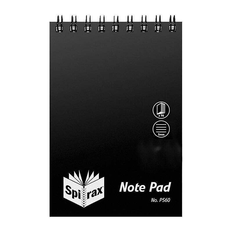 Spirax P560 Black Polypropylene Notebook, 112 × 77 mm, 96 Pages, Pack of 40