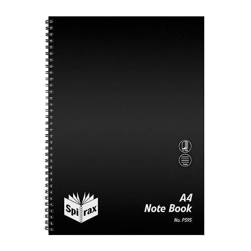 Spirax P595 Black Polypropylene Notebook, A4, 120 Pages, Pack of 10