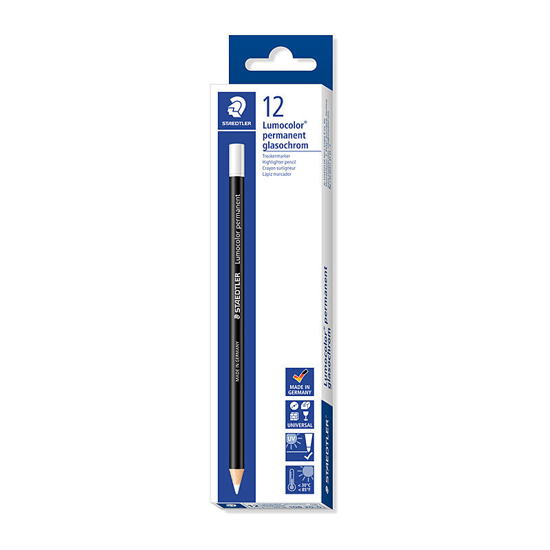 Staedtler Lumocolor Glasochrom 108 20 Permanent Marking Pencils, White, Box of 12