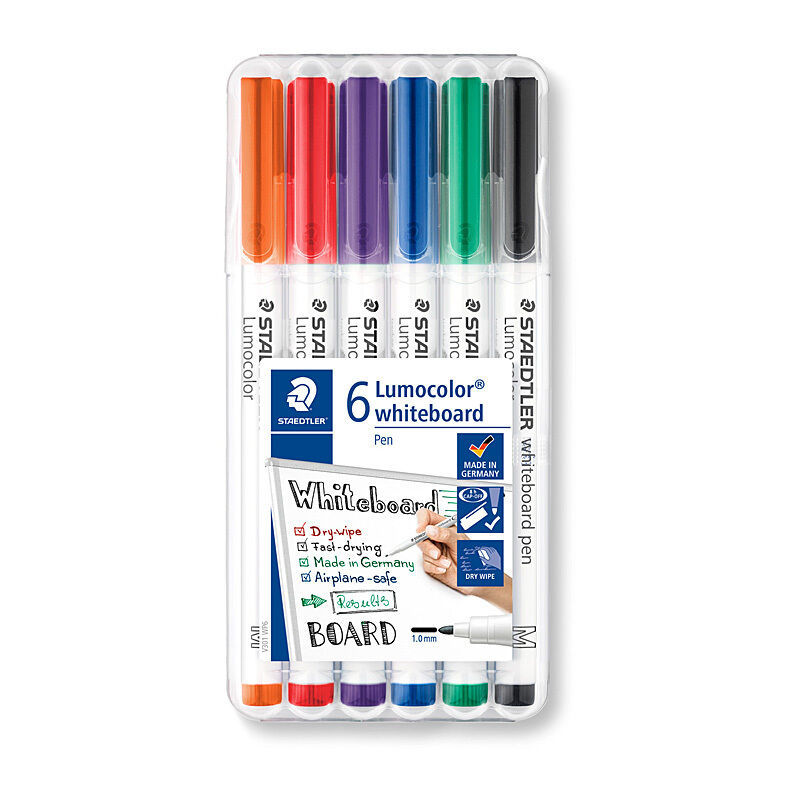 Staedtler Lumocolor 301 Whiteboard Markers, Assorted Colours, Pack of 6