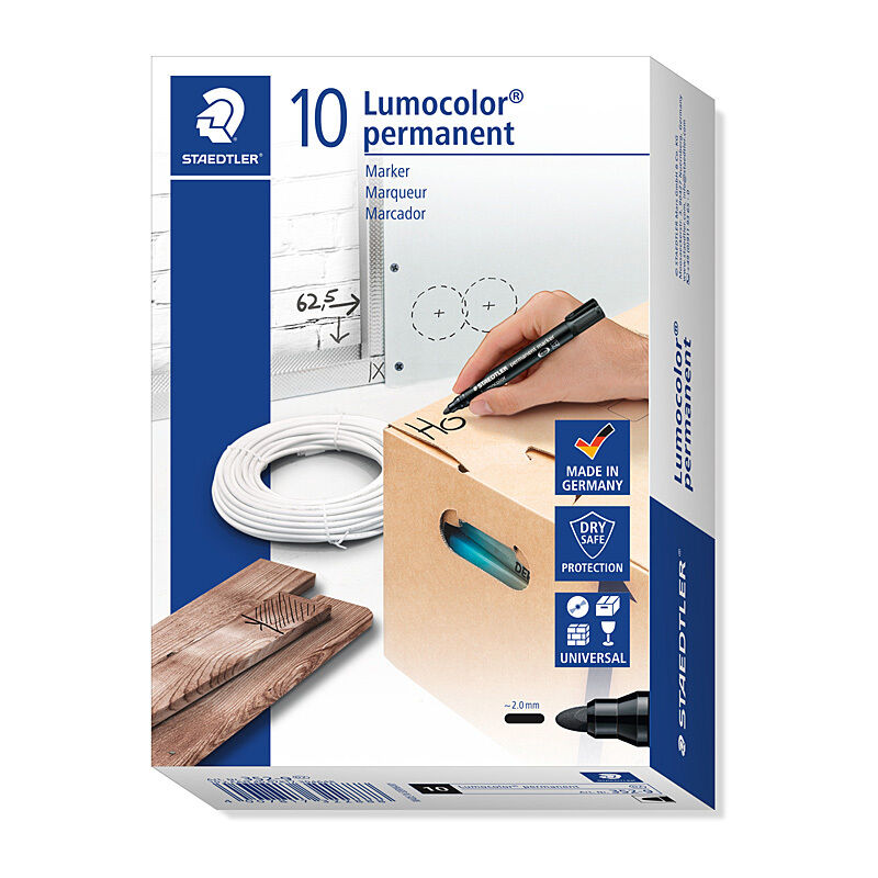 Staedtler 352-9 Black Permanent Markers, 2 mm Bullet, Box of 10