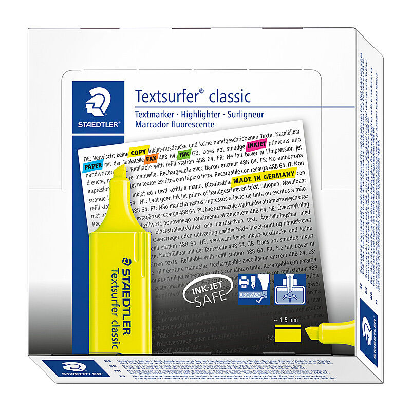 Staedtler Textsurfer Classic 364-1 Yellow Highlighters, Pack of 10