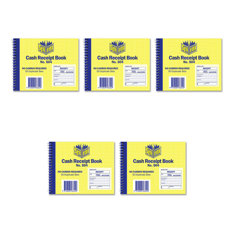 Spirax 504 Duplicate Cash Receipt Books, Pack of 5