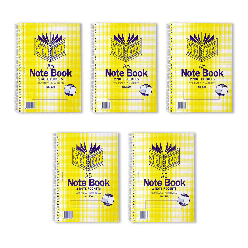 Spirax 570 A5 Notebooks, 200 Pages, Pack of 5