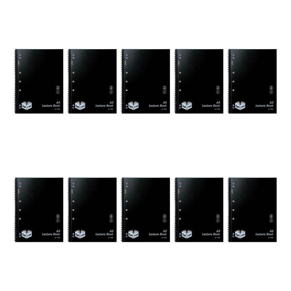 Spirax P906 A4 Lecture Books, 140 Pages, Black, Pack of 10