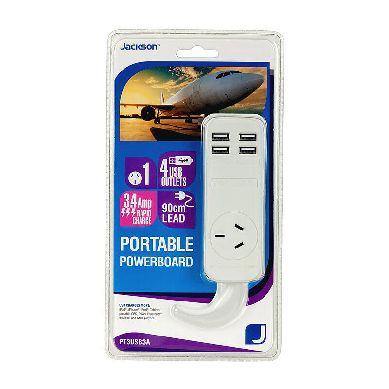 Jackson PT3USB3A 1-Outlet Powerboard with 4 USB-A Ports