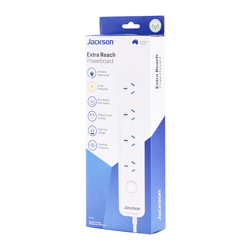Jackson PT4113 4-Outlet Surge Powerboard, 3 m