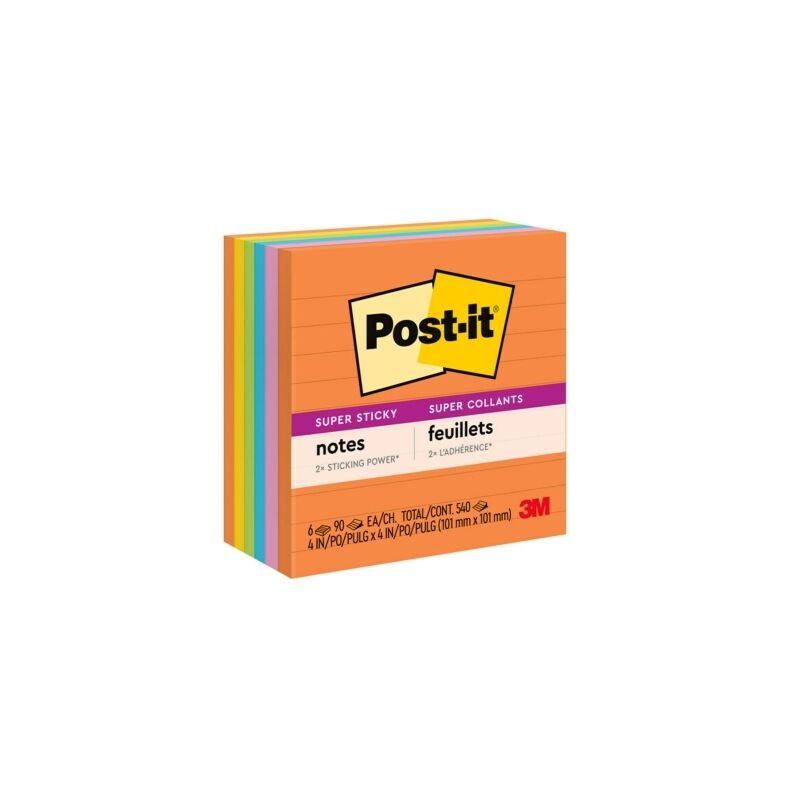 Post-it 675-6SSUC Lined Super Sticky Notes, Six Pads